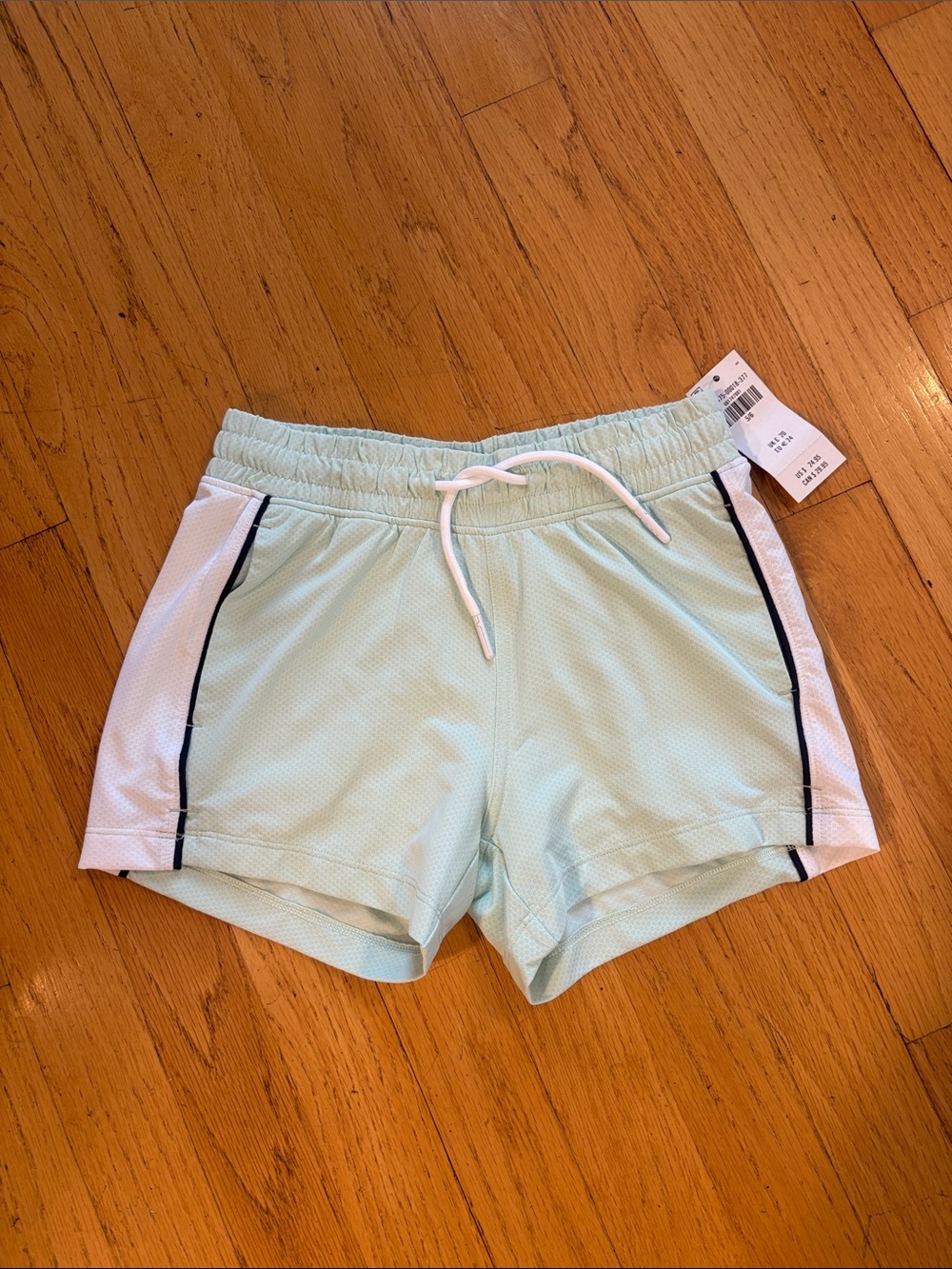 abercrombie kids Light Aqua Athletic Shorts with White Side Panels